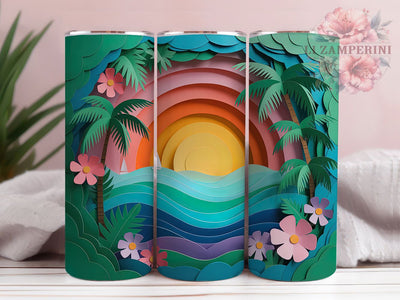 3D Paper Cutout Hawaii Tumbler, Floral Hawaii Tumbler, Paper Cutout Wrap, Whimsical Island Wrap, Tropical Flowers Wrap, Sublimation Design, Trendy Gift Idea Sublimation Li Zamperini 
