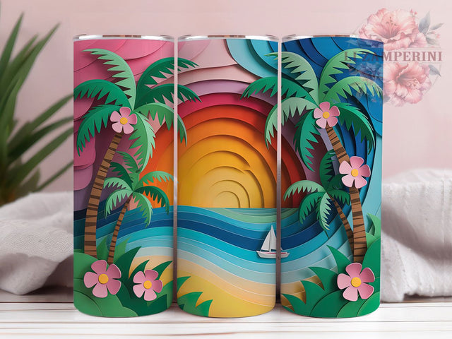 3D Paper Cutout Hawaii Tumbler, Floral Hawaii Tumbler, Paper Cutout Wrap, Whimsical Island Wrap, Tropical Flowers Wrap, Sublimation Design, Trendy Gift Idea Sublimation Li Zamperini 