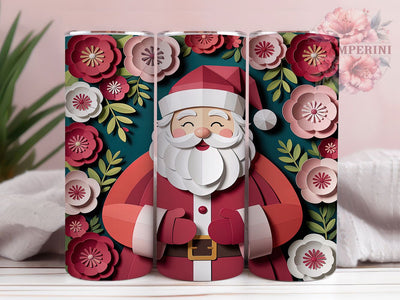 3D Paper Flower Santa Tumbler, Christmas Santa Wrap, Festive Holiday Sublimation Design, Floral Santa Cup, 20Oz Skinny Tumbler Wrap, Creative Christmas Mug, Unique Holiday Design Sublimation Li Zamperini 