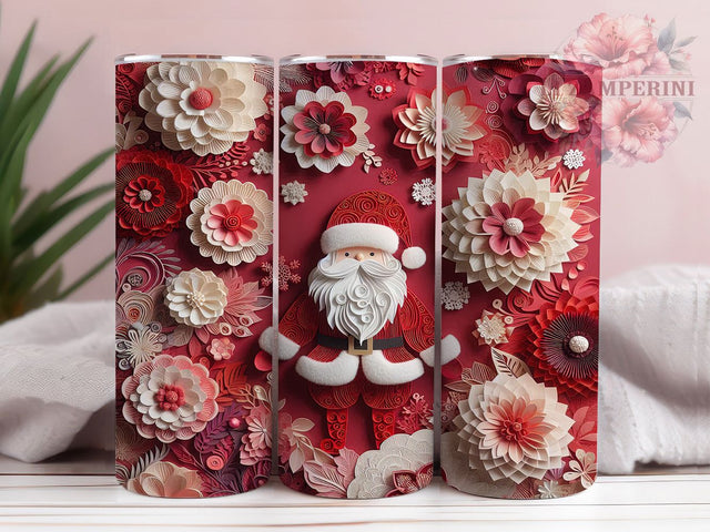 3D Paper Flower Santa Tumbler, Christmas Santa Wrap, Festive Holiday Sublimation Design, Floral Santa Cup, 20Oz Skinny Tumbler Wrap, Creative Christmas Mug, Unique Holiday Design Sublimation Li Zamperini 