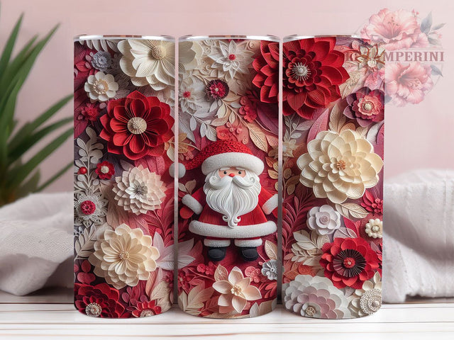 3D Paper Flower Santa Tumbler, Christmas Santa Wrap, Festive Holiday Sublimation Design, Floral Santa Cup, 20Oz Skinny Tumbler Wrap, Creative Christmas Mug, Unique Holiday Design Sublimation Li Zamperini 