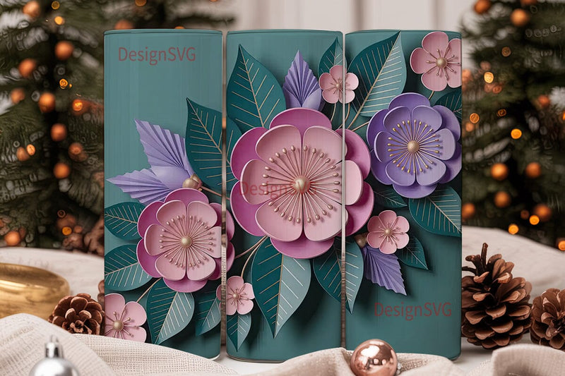 3D Paper Flowers 20oz Tumbler Wrap Sublimation DesignSVG 