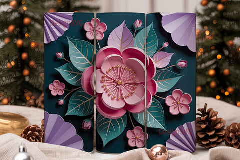 3D Paper Flowers 20oz Tumbler Wrap Sublimation DesignSVG 