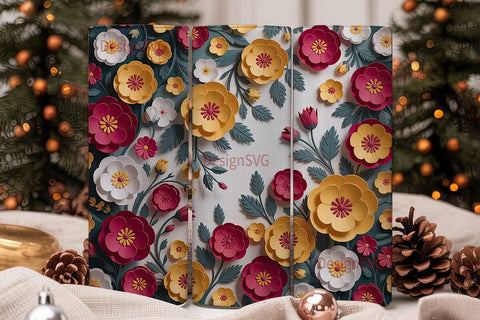 3D Paper Flowers 20oz Tumbler Wrap Sublimation DesignSVG 