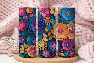 3D Paper Flowers 20oz Tumbler Wrap Sublimation DesignSVG 