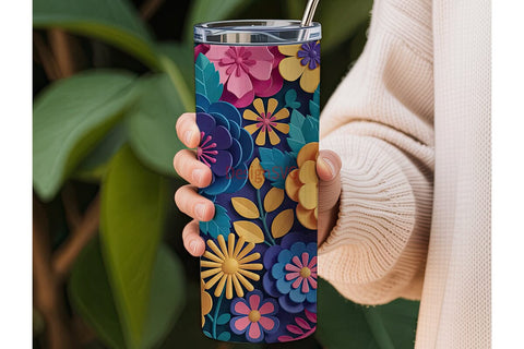 3D Paper Flowers 20oz Tumbler Wrap Sublimation DesignSVG 