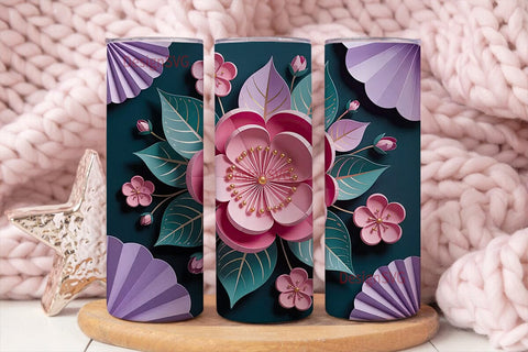3D Paper Flowers 20oz Tumbler Wrap Sublimation DesignSVG 