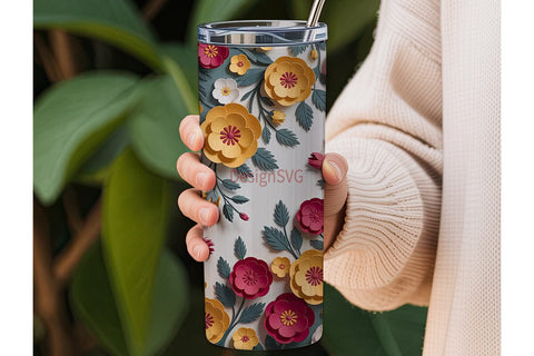 3D Paper Flowers 20oz Tumbler Wrap Sublimation DesignSVG 