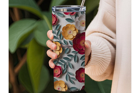 3D Paper Flowers 20oz Tumbler Wrap Sublimation DesignSVG 