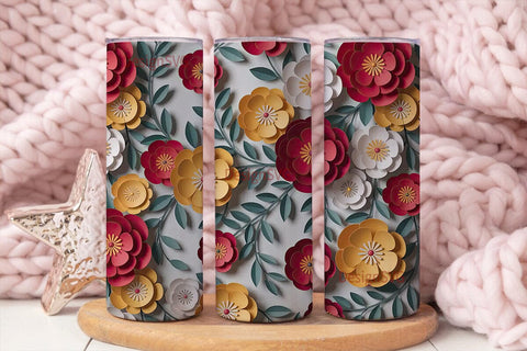 3D Paper Flowers 20oz Tumbler Wrap Sublimation DesignSVG 