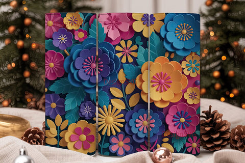 3D Paper Flowers 20oz Tumbler Wrap Sublimation DesignSVG 
