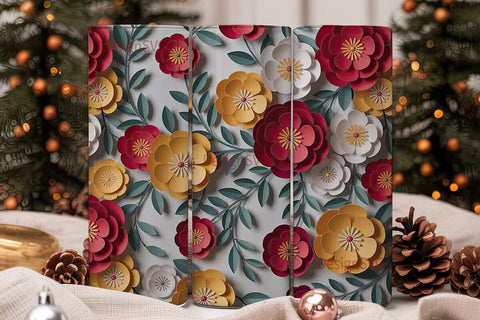 3D Paper Flowers 20oz Tumbler Wrap Sublimation DesignSVG 