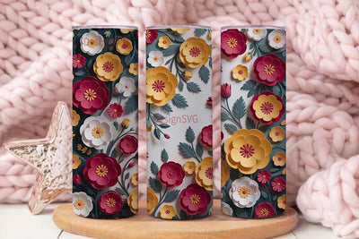 3D Paper Flowers 20oz Tumbler Wrap Sublimation DesignSVG 