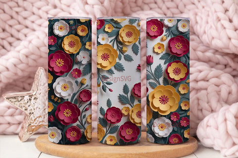 3D Paper Flowers 20oz Tumbler Wrap Sublimation DesignSVG 