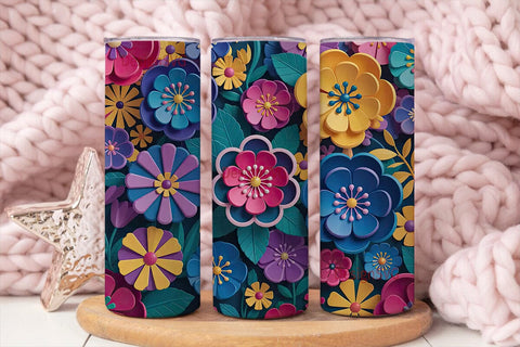 3D Paper Flowers 20oz Tumbler Wrap Sublimation DesignSVG 