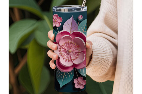 3D Paper Flowers 20oz Tumbler Wrap Sublimation DesignSVG 