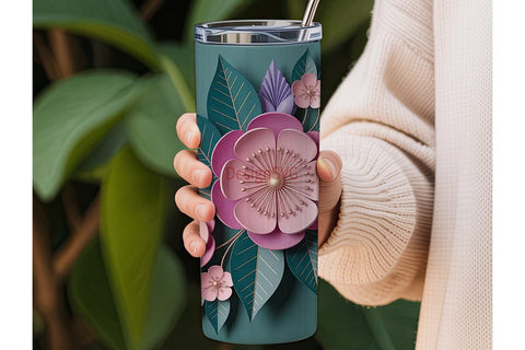 3D Paper Flowers 20oz Tumbler Wrap Sublimation DesignSVG 