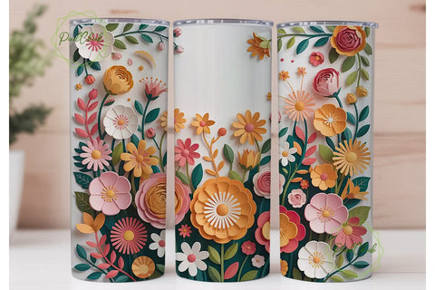 3D Paper Flowers 20oz Tumbler Wrap Sublimation PixelChick 