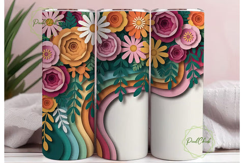 3D Paper Flowers 20oz Tumbler Wrap Sublimation PixelChick 