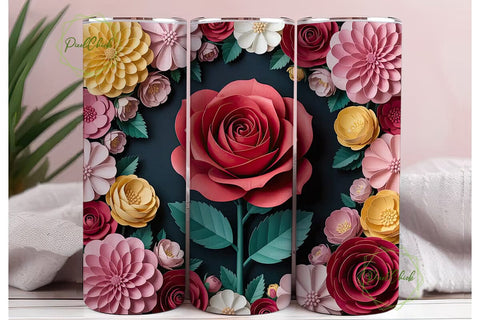 3D Paper Flowers 20oz Tumbler Wrap Sublimation PixelChick 
