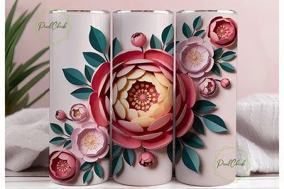 3D Paper Flowers 20oz Tumbler Wrap Sublimation PixelChick 