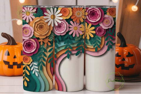 3D Paper Flowers 20oz Tumbler Wrap Sublimation PixelChick 