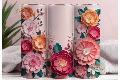 3D Paper Flowers 20oz Tumbler Wrap Sublimation PixelChick 