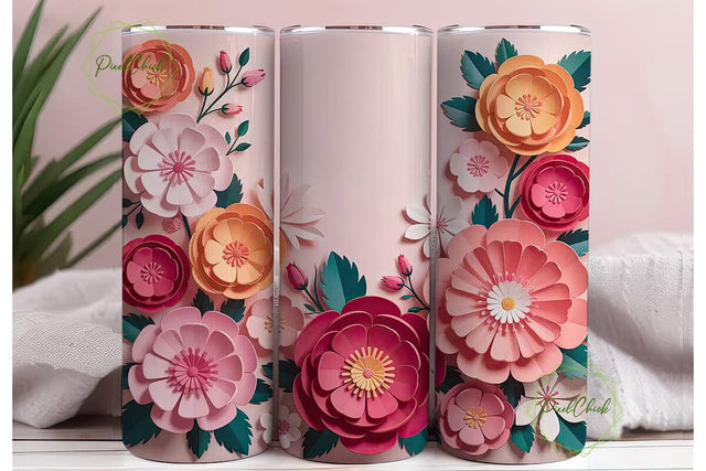 3D Paper Flowers 20oz Tumbler Wrap Sublimation PixelChick 