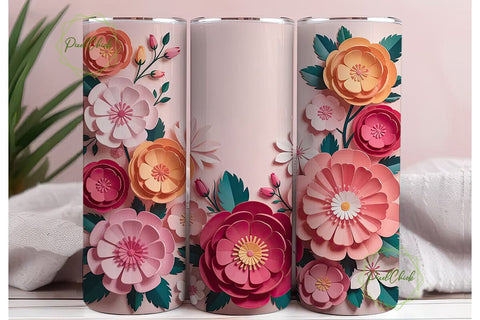 3D Paper Flowers 20oz Tumbler Wrap Sublimation PixelChick 