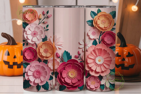 3D Paper Flowers 20oz Tumbler Wrap Sublimation PixelChick 