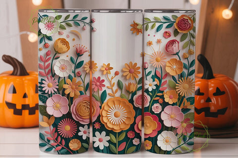 3D Paper Flowers 20oz Tumbler Wrap Sublimation PixelChick 