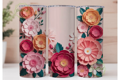 3D Paper Flowers 20oz Tumbler Wrap Sublimation PixelChick 