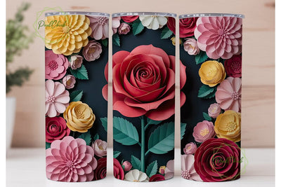3D Paper Flowers 20oz Tumbler Wrap Sublimation PixelChick 