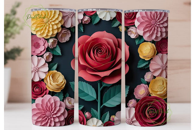 3D Paper Flowers 20oz Tumbler Wrap Sublimation PixelChick 