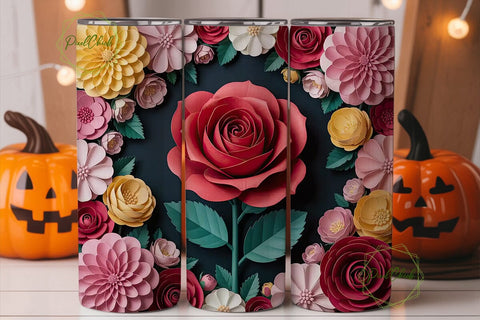 3D Paper Flowers 20oz Tumbler Wrap Sublimation PixelChick 