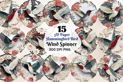 3D Paper Hummingbird Bird Coaster Wind Spinner Bundle Sublimation Regulrcrative 