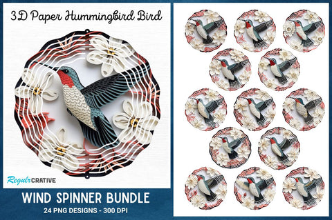 3d Paper Hummingbird Bird Wind Spinner Bundle Sublimation Regulrcrative 