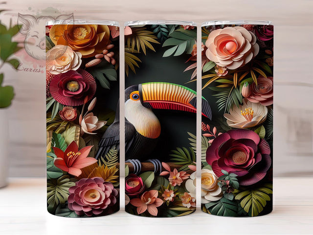 3D Paper Quilling Toucan Tumbler, Paper Quilling Tumbler, Colorful Toucan Wrap, Whimsical Bird Wrap, Exotic Toucan Wrap, Sublimation Design, Trendy Gift Idea Sublimation Lara' s Designs 