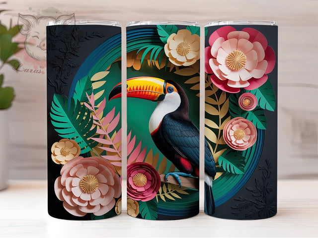 3D Paper Quilling Toucan Tumbler, Paper Quilling Tumbler, Colorful Toucan Wrap, Whimsical Bird Wrap, Exotic Toucan Wrap, Sublimation Design, Trendy Gift Idea Sublimation Lara' s Designs 