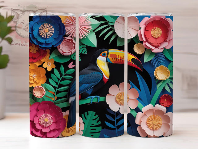 3D Paper Quilling Toucan Tumbler, Paper Quilling Tumbler, Colorful Toucan Wrap, Whimsical Bird Wrap, Exotic Toucan Wrap, Sublimation Design, Trendy Gift Idea Sublimation Lara' s Designs 