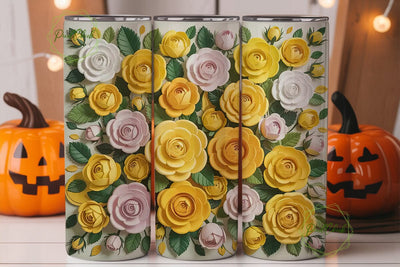 3D Paper Roses 20oz Tumbler Wrap Sublimation PixelChick 