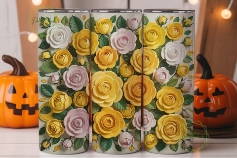 3D Paper Roses 20oz Tumbler Wrap Sublimation PixelChick 