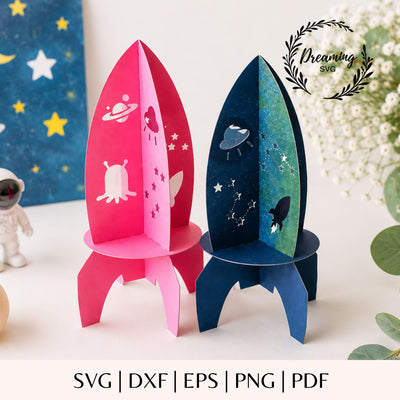 3D Papercraft Rocket SVG - DIY Rocket Model Plan - Space Ship Craft Template for Cricut - Outer Space Kids Room Decor Cut File SVG DreamingSVG 