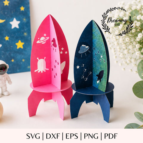 3D Papercraft Rocket SVG - DIY Rocket Model Plan - Space Ship Craft Template for Cricut - Outer Space Kids Room Decor Cut File SVG DreamingSVG 