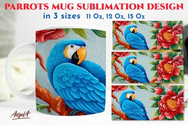 3d parrot with flower sublimation mug / parrot sublimation Sublimation Angelina Semenova 