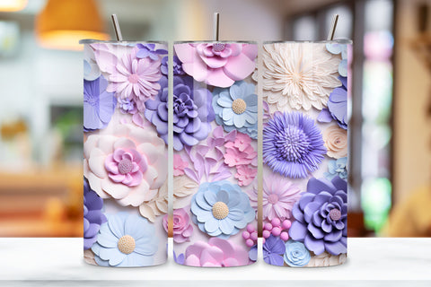 3D Pastel Blossom Tumbler Tumbler Wrap, Seamless Floral PNG Sublimation FloridPrintables 