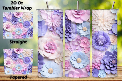 3D Pastel Blossom Tumbler Tumbler Wrap, Seamless Floral PNG Sublimation FloridPrintables 