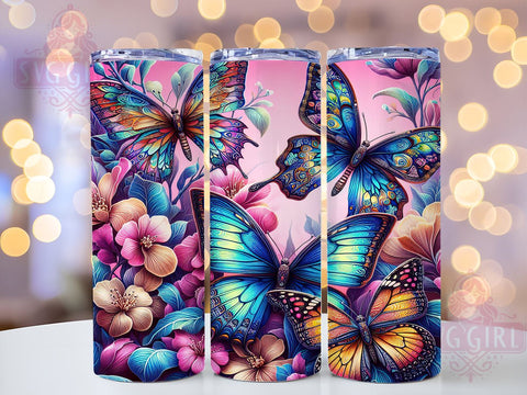 3D Pastel Butterfly 20oz Tumbler Wrap Sublimation Design, Straight Tapered Tumbler Wrap, Butterfly Tumbler Png, Instant Digital Download Sublimation SvggirlplusArt 