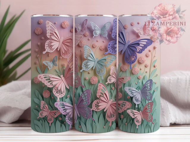 3D Pastel Colorful Butterfly Tumbler, Pastel Butterfly Tumbler, Whimsical Butterfly Wrap, Elegant Butterfly Wrap, Colorful Butterfly Wrap, Sublimation Design, Trendy Gift Idea Sublimation Li Zamperini 