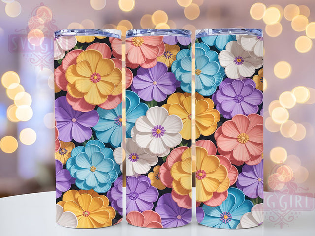 3D Pastel Colorful Floral Tumbler, Colorful Flower Pattern, Vibrant Floral Design, 20Oz Sublimation Wrap, Artistic Bloom Art, Soft Pastel Texture, Tumbler Sublimation Sublimation SvggirlplusArt 